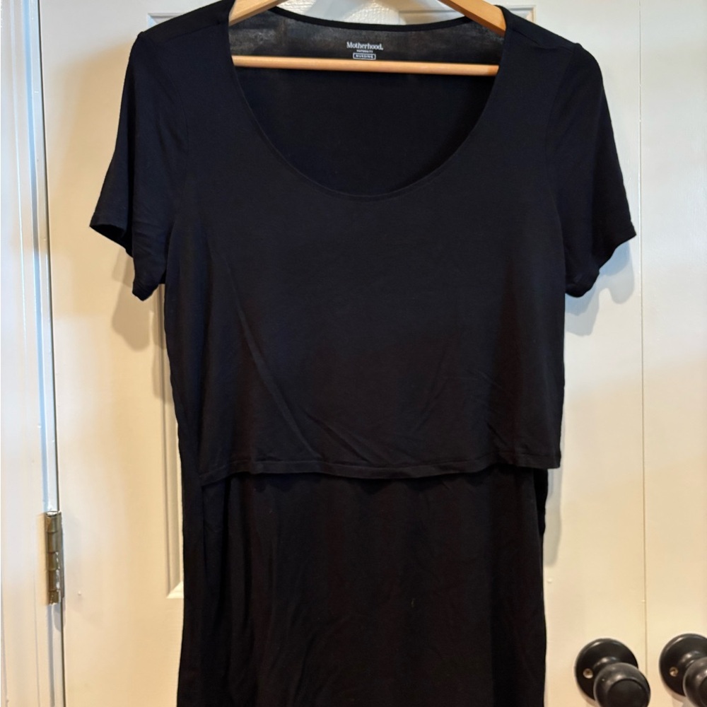 Motherhood Black Short Sleeve Nursing Top with Scoop Neck